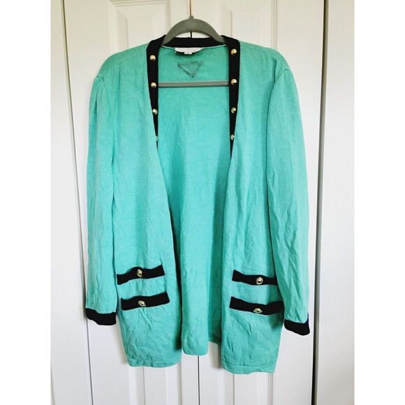 St. John Marie Gray M Women's Santana Knit Cardigan Green Black *Has Defects* - Picture 1 of 10